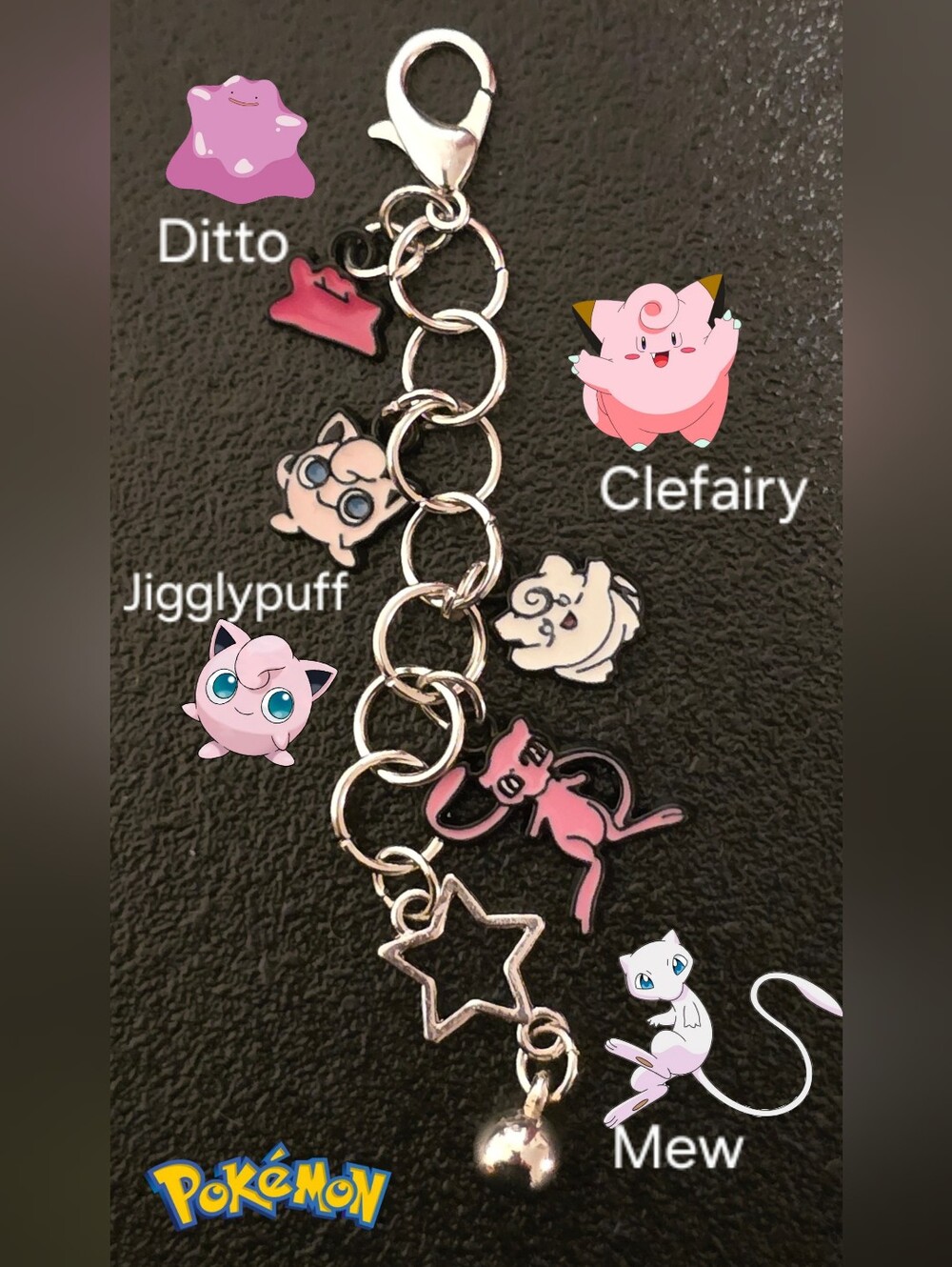Pokemon Charm Keychain Jigglypuff, Mew & Clefairy